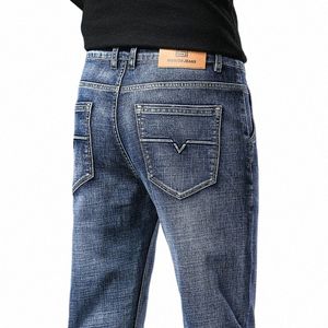 2024 Fi Nouveaux hommes Printemps Jeans droit Baggy Soft Stretch Casual Busin Marque Vêtements masculins Denim Pantalon R1SK #