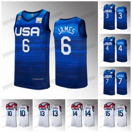 Maillots de basket-ball de la Coupe du monde FIBA 2024 des États-Unis Joel 13 Embiid Anthony 3 Davis LeBron 6 James Stephen 4 Curry Kevin 7 Durant 10 Jayson Tatum Jayson 10 Tatum