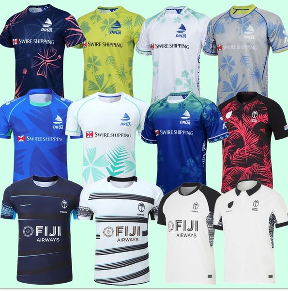 2024 Fiji Jerseys Rugby Men National Sevens Equipo 2023 Copa Mundial Sistema de 7 personas Hogar lejos Blanco rojo Black Fijian Drua Manga corta 23 24 25