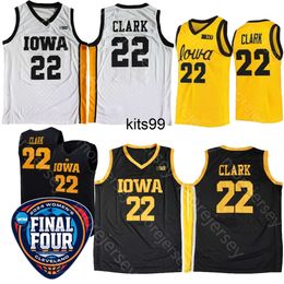 2024 Final Four Jerseys 4 Women College Basketball Iowa Hawkeyes 22 Caitlin Clark Jersey NCAA Noir blanc Jaune Yellow