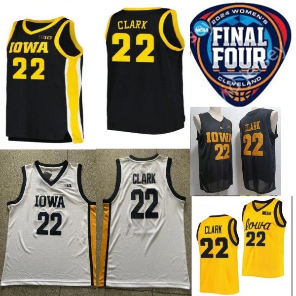 2024 Final Four Jerseys 4 Women College Basketball Iowa Hawkeyes 22 Caitlin Clark Jersey Home Awary Blanco Amarillo Blanco Jóvenes Niñas Ed