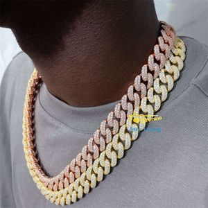 2024 Bijoux Fine Hip Hop Gold plaqué 925 argent 2 rangées 13 mm 15 mm Moisanite Diamond Iced Out Miami Cuban Link Chain Collier pour hommes