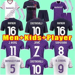2024 Fiorentina voetbalshirts Nico Beltran 23 24 Florence Jersey ACF Mina Kayode Duncan Arthur. Lopez Sottil Men Kids Kit voetbalhirt vierde kit Maglia