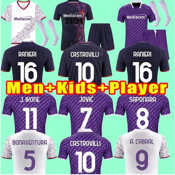 2024 Jerseys de football de la Fiorentina Nico Beltran 23 24 Florence Jersey ACF Mina Kayode Duncan Arthur .lopez Sottil Men Kids Kit Football Shirt Fourth Kit Maglia