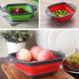 2024 Fruit pliable Végétal Panier de lavage Pastelle Portabl Silicone collander plitable Ragdeur avec poignée outils de cuisine fruits fruits