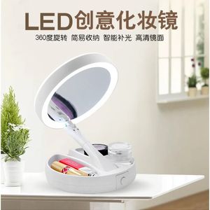 2024 Charge USB pliable ou miroir à LED de batterie Makeuvrage de vanité blanche Miroir cosmétique avec miroirs de table de grossissement 10x légers - Pour le maquillage