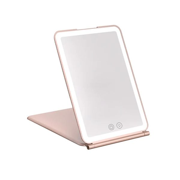 2024 Miroir à LED pliant miroir de maquillage à écran tactile 3 couleurs MODES LUMIÈRES MIRROIRS COSMÉTIQUES USB MIROIR DE MALUPON RALABLE RECHARGÉable1.miroir de maquillage avec des lumières