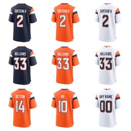 2024 voetbalshirt Surtain II 2 Bo Nix 10 Sutton 14 Javonte Williams 33 Team Jerseys Orange Navy White Color Stitched Men's Size S-XXXL