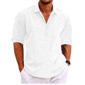 2024 Buitenlandse handel Herenhemd Europeaan en Amerikaanse pullover shirt Solid Color Rapel Lapel Lange mouwen Katoen Linnen Casual Shirt Shirt