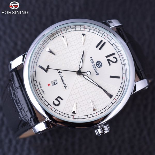Forsining – montre automatique pour hommes, Design classique, affichage du calendrier, cadran blanc, horloge mécanique, marque supérieure, 2024