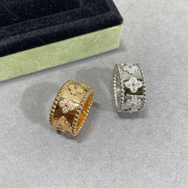 2024 Four leaf Clover Cleef Ring Kaléidoscope Anneaux de créateurs pour femmes 18 carats en or diamant nail anneau de luxe Anneaux de la fête de la Saint-Valentin Designe