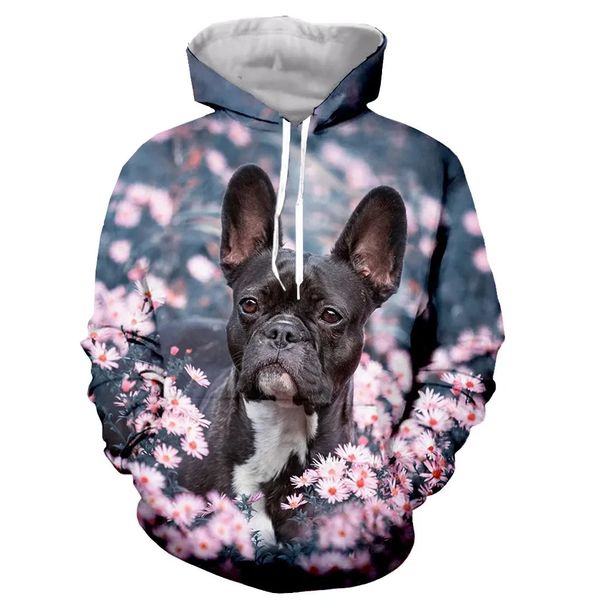 2024 Bulldog Francés divertido moda Casual 3D sudaderas con capucha hombres mujeres primavera Animal pulóver sudadera con capucha de gran tamaño 240115