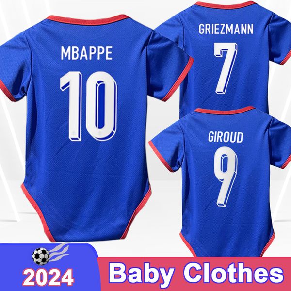 2024 Jerseys de fútbol de ropa de bebé francés Mbappe Dembele Griezmann Giroud Camavavinga Fofana Tchouameni Saliba Traje para bebés Camisetas de fútbol