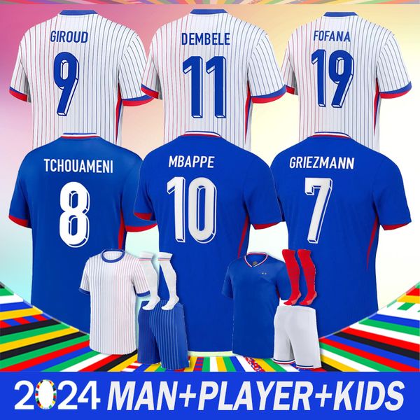 2024 camiseta del club francés Giroux Mbappé Griezmann Saliba Parvald Kante jugador fanático conjunto infantil masculino para la camiseta europea femenina 1998 camiseta de fútbol retro francesa