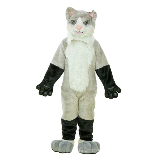 2024 Costume de mascotte de chat gris à la fourrure