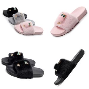 2024 GAI Designer Slippers Roze Grijs Dames Zomerhak Sandalen Kwaliteit Mode Pluche pantoffels Sandalen met externe zachte zool Gladiator Lycra bont Schattig maat 36-41