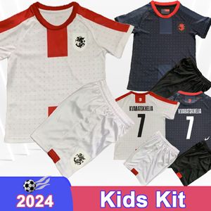 2024 Georgia Kid Kit Soccer Jerseys Team National Kvaratskhelia Zivzivadze Kvitaia Home Shirts Football Shirts Child Short Sheve Uniforms