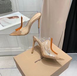 2024 Gianvito Rossi Stiletto Slip-On Pantoufles PVC Muilezels Talon femme à bout pointu Luxurys105mm femmes Luxurys Designers été super haute usine chaussures