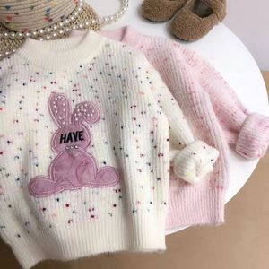 2024 Girl S último conejo rosa Rabbit Children's Fashionable y lindo suéter de caricatura Bead de conejo Séter Girl Girlwear 2312228