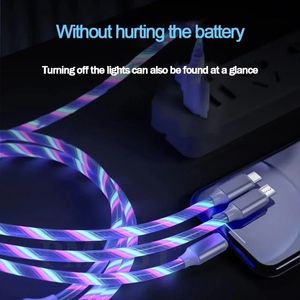 2024 gloeiende kabel LED -lamp Micro USB Type C kabel 3A snel opladen voor Samsung iPhone Xiaomi Telefoon stromende streamer USB C -gegevenssnoer voor