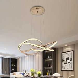 2024 Gol Chrome moderne LED Dimmable Chandelier pour chambre à manger salon de vie suspendue