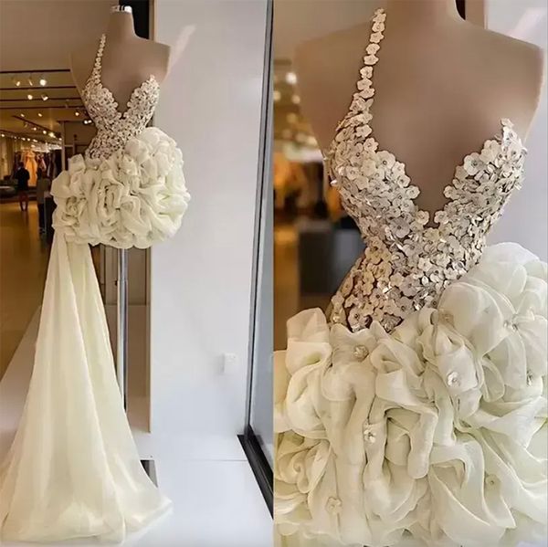 2024 Robes de bal magnifiques une bandoulière volants mini fleurs faites à la main cristaux perlés sur mesure robe de soirée formelle occasion porter des robes plus la taille