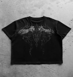 2024 Gothic Retro HipHop Patroon Heren Losse T-shirt Straat Harajuku Amerikaanse Punk Ronde Hals Selling Paar Tops 240315
