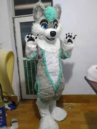 2024 Green Grey Fursuit Husky Dog Fox Mascot Costume Walking Halloween Christmas à grande échelle Activité