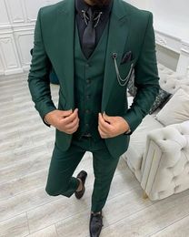 2024 Green Lapel Slim Fit Men trajes 3 piezas Tuxedos Terno Masculino Blazer Sets Groom Crossor de la boda Homme 240411