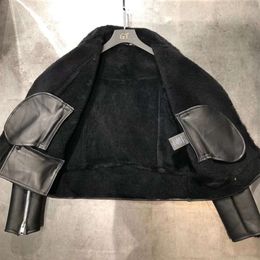 Haining-Chaqueta corta integrada de piel Nu para mujer, abrigo de cuero para motocicleta, Otoño/Invierno, 2024, 788524