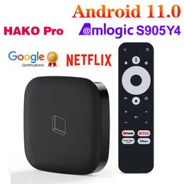 2024 HAKO Pro Dispositivo de TV inteligente Android 11 Amlogic S905Y4 4GB/64GB 2G/16GB TVBOX certificado por Google soporte Netflix AV1 Dolby Dual Wifi