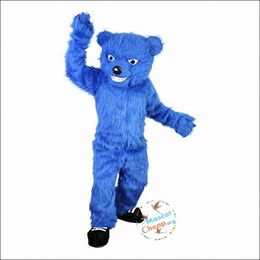 2024 Disfraz de mascota de oso peludo largo azul de Halloween Animal de dibujos animados Personaje de tema de anime Tamaño adulto Fiesta de cumpleaños de Carnaval de Navidad Traje elegante