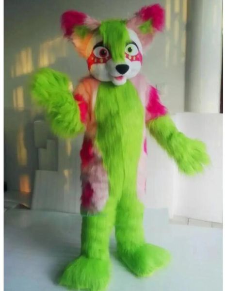 2024 Halloween Colorido Husky Dog Mascot Mascot Caricomunidad de alta calidad Tema de anime Carácter Adultos Tamaño de la navidad Carnival Fiesta de cumpleaños Outfit Outdoor