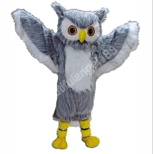 2024 Costume de mascotte d'oiseaux de hibou gris d'Halloween de haute qualité personnaliser le personnage de thème d'anime de dessin animé en peluche taille adulte robe de fantaisie de carnaval de Noël