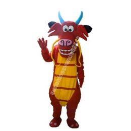 2024 Halloween Mushu Dragon Mascot Costume Hoogwaardige cartoon thema Karakter Carnival volwassenen Maat Kerst verjaardagsfeestje Fancy Outfit