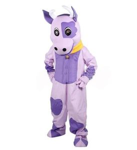 2024 Halloween Costume de mascotte de vache violette de haute qualité personnage de thème de bétail de dessin animé de Noël Carnaval adultes fête d'anniversaire tenue fantaisie