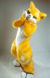 2024 Traje de Halloween Amarillo de piel larga Husky Perro Zorro Disfraz de mascota Conejito de Pascua Disfraz de peluche Tema de disfraces Disfraces Publicidad Traje de fiesta de cumpleaños