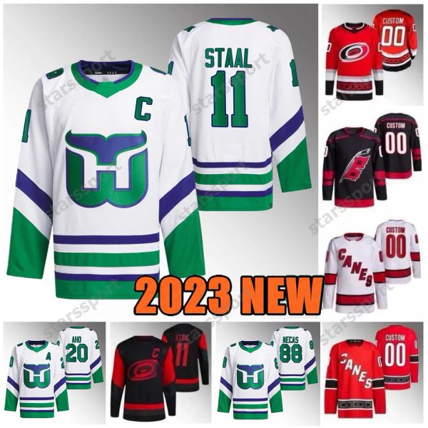 2024 Hartford Whalers 2023 Carolina''hurricanes''jerseys 11 Staal Andrei Svechnikov Brent Burns Jalen Chatfield Sebastian Aho Seth Jarvis Jaccob Slavin Martin