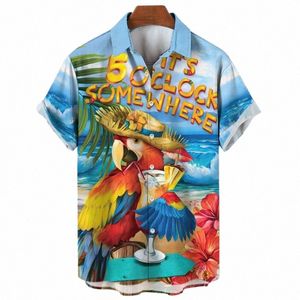 2024 Hawaiiaanse Papegaai Cocut Heren Shirts Retro Oversized Fi Auto Casual Bloemen Korte Mouwen Boom Kleding Losse Zomer 238R #