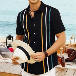 2024 Hawaiian Stripe Fashion Men Shirt Casual Retro Retro Floral Polo Cône Social plage Social Office 3D Print Street Wear Summer 240423