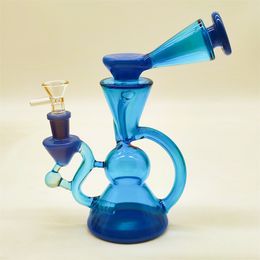 2024 Heady Glass Gem Blue Delxue 9 pouces Bangs en verre Pipe à eau Bong Tabac Fumer 14MM Bol de coeur Dab Rig Recycler Bubbler Pipes