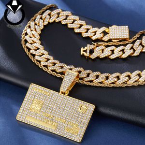 2024 VVS minimalistes lourds Moissanite Custom Large Hip Hop Iced Out Credit Card Pendant 925 Colliers de chaîne de liaison cubaine argentée