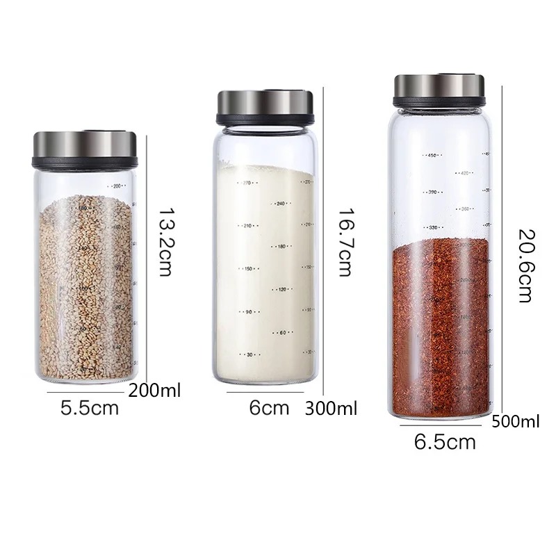 2024 Hoge borosilicaat Glazen kruiden kan peper kruiden shaker keuken zout sesam vaste specerijafdichting fles met roterend deksel - voor high