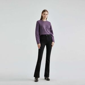 2024 Jeans noir haut de gamme pour femmes printemps et automne Nouveau pantalon long slim de taille haute