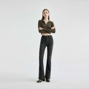 2024 High End Quality Black Gray Jeans Spring Nieuwe High Taille Slim Fit Flare Pants