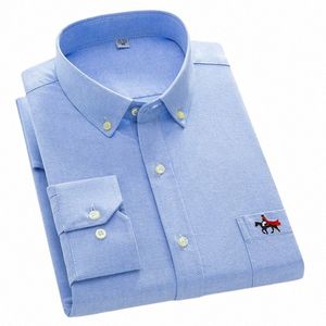 2024 Hoge Kwaliteit 100% Cott Oxford Heren Plaid Shirts Man Borduren Casual Lg Mouw Voor Mannen Wit Blauw Dr shirt U7AQ #