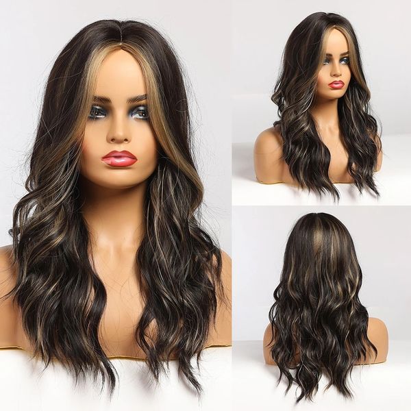 2024 Centro de alta calidad de 24 pulgadas Peluces largas Venta caliente Brown Big Wavy Hair al por mayor América América Moda Permed Rose Net Curly Wig