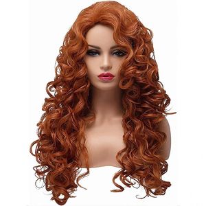 2024 haute qualité 24 pouces partage de côté perruques longues Vente chaude orange Petit cheveux ondulés en gros Europe Amérique Fashion Permed Hair Dyé Rose Net Curly Wig