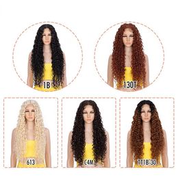 2024 Alta calidad 30 pulgadas Center Pielas Largas Venta caliente Cabello ondulado Negro para mujeres negras América América Fashion Lace Front Rose Net Long Curly Wig