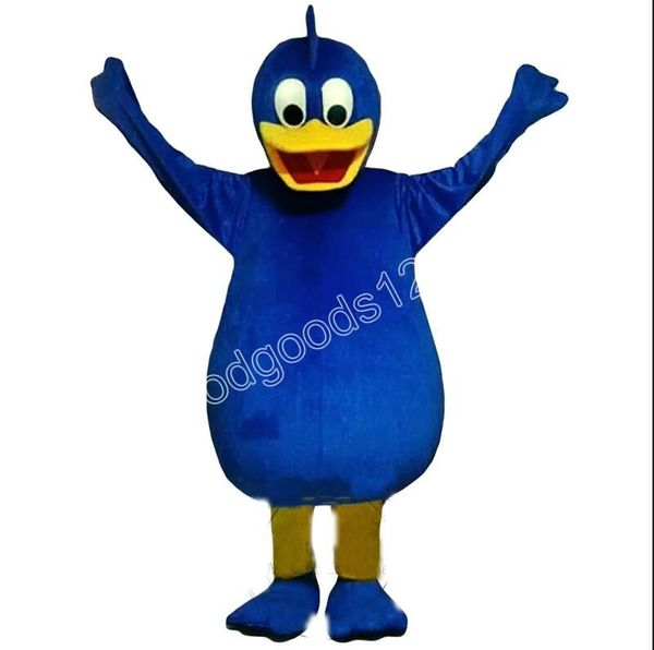 2024 Costumes de mascotte de canard bleu de haute qualité Halloween Fancy Party Dress Personnage de dessin animé Carnaval Noël Publicité Costume de fête d'anniversaire Outfit